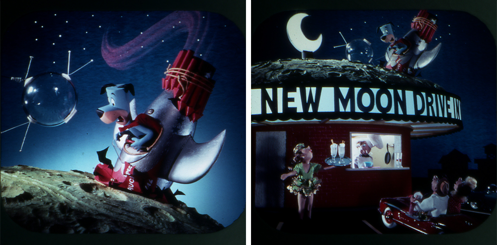Frames from View-Master reel, Huckleberry Hound Lands on the Moon, (c) 1960 Hanna-Barbera Productions